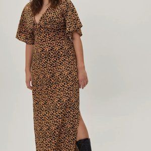 Nasty Gal Leopard Print Angel Sleeve Maxi Dress